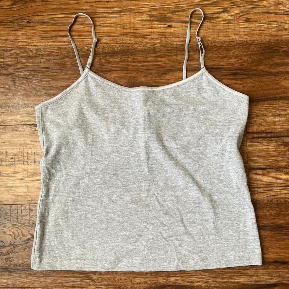 725 Originals Grey Crop Cami Women L Stretch Built in Bra Women L Y2K Minimalist